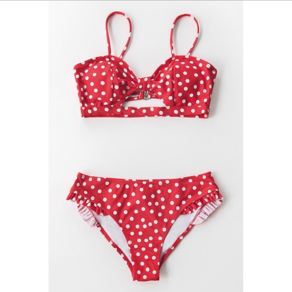 Red Polka Dot Cutout Bikini Large